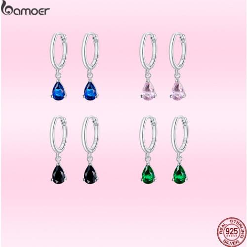 Bamoer 4 Colors 925 Sterling Silver Ocean Star Drop Earrings for Women Large Grain Shiny Zircon Fashion Elegant Jewelry SCE1018