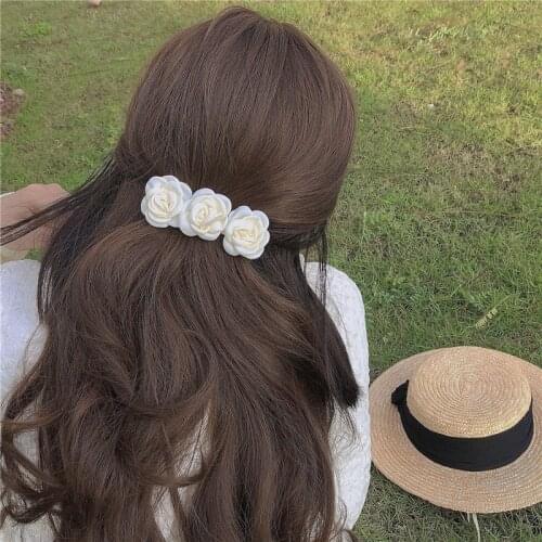 New Rose Flower Hairpins Barrettes Spring Clip Solid Color Flower Side Hair Clips Spring Women Headdress Clip Hair Accessories
