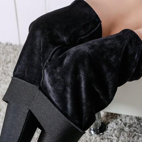Women polyester Spandex knit thick velvet black winter leggings female clothing