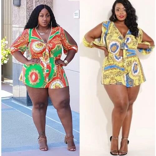 Large womens fashion casual large Jumpsuit with split sleeve printing summer clothes for women 2020 fashion XL-5XL