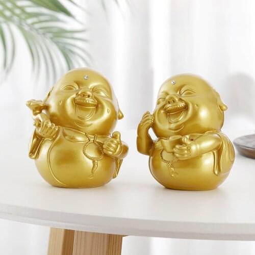 Golden Cute Maitreya Buddha Buddha That Will Bring You Happiness Resin Hindu Meditation Buddha Statue Home Decoration Figurines