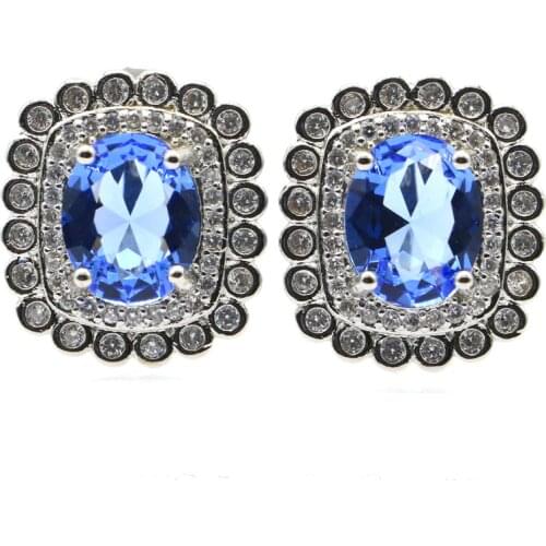 18x15mm Hot Sell Created Violet Tanzanite White Zircon Silver Stud Earrings Daily Wear Wholesale Drop Shipping