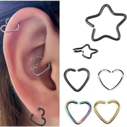 2Piece Free Shipping 16G 1.2mm Daith Orbital Piercing Earring Heart Titanium Tragus Ear Piercing Cartilage Star Body Jewelry