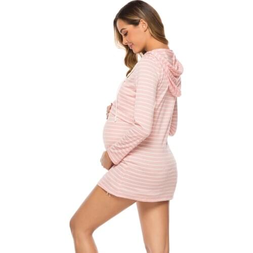 2Pcs/Set Nursing Nightgown Winter Warm Pregnant Woman Pajamas Sleepwear Long Sleeve Pregnant Maternity Elegant Nursing Dress