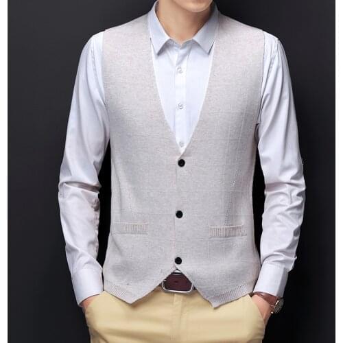 2021 Autumn New Mens Thick Suit Knitted Vest Business Casual Thick Wool V-neck Vest Sweater Male Brand Clothes