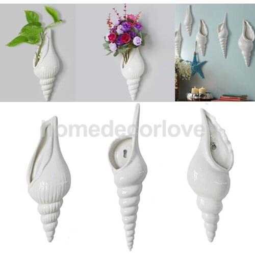 3D Decorative Porcelain Vases Spiral Shell Wall Flower Vase Hydroponics Plants Flower Holder Bottle, Wall Mounted