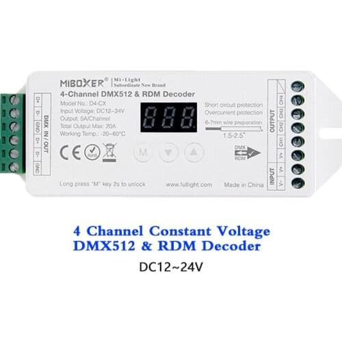 4 CH DMX512 Decoder Support RDM Function PWM CV LED Controller 12V 24V Compatible with Master 2.4G RF Control For RGBW Led Strip