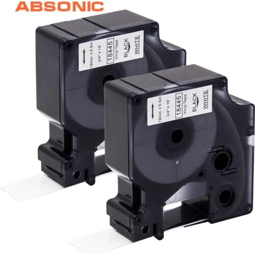 Absonic 2PCS 19mm IND Vinyl Label DYMO Rhino 18445 Black on White Label Tapes Industrial Cartridge For Rhino 4200 5200 Printer