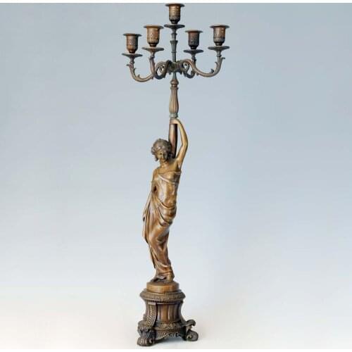 73CM Bronze Girl Candleholder Candlestick with 5 Holders Statue Sculpture Classical Art Classy Home Decoration