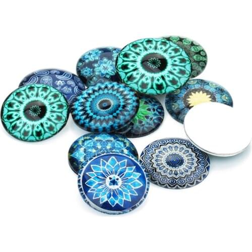 Julie Wang 10PCS 10-25mm Glass Cabochons Mixed Mandala Patterns Fat Back Round Demo Necklace Bracelet Jewelry Making Accessory