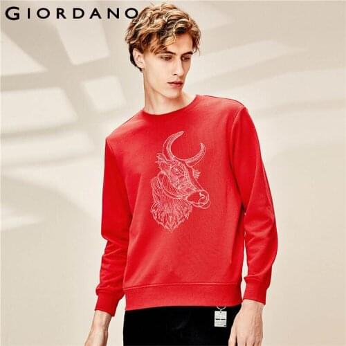 Giordano Men Sweatshirts Crewneck Loose Cow Printed Sweatshirt Long Sleeves Ribbed Cuff Casual Moleton Masculino 91090278