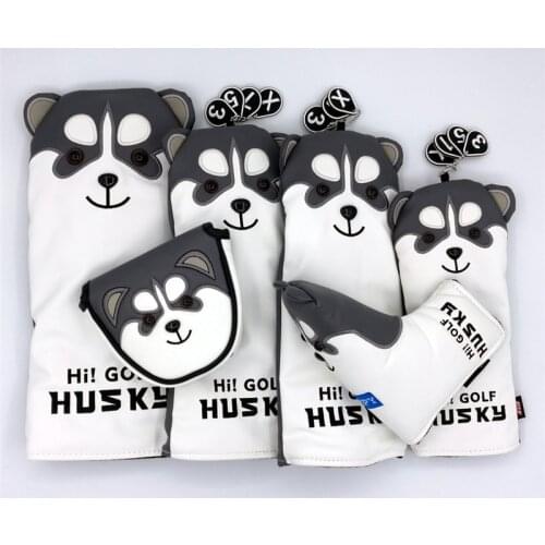 Cute Golf Club Headcover Husky Golf Driver Fairway Woods Hybrid Putter Covers Complete Set Mascot Novelty Gift
