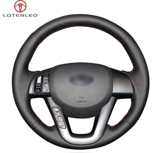 LQTENLEO Black PU Artificial Leather Hand Sew Car Steering Wheel Cover For Kia K5 Optima 2008 2009 2010 2011 2012 2013
