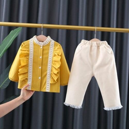 Spring fall newborn Baby Girls Clothes outfit sets Cute Lace Shirt + Pants suit for infant Baby Girls 1 Y Birthday clothing sets