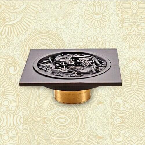 L15901 - Luxury Black Color Brass Material 10*10CM Artistic Fish Square Floor Drain