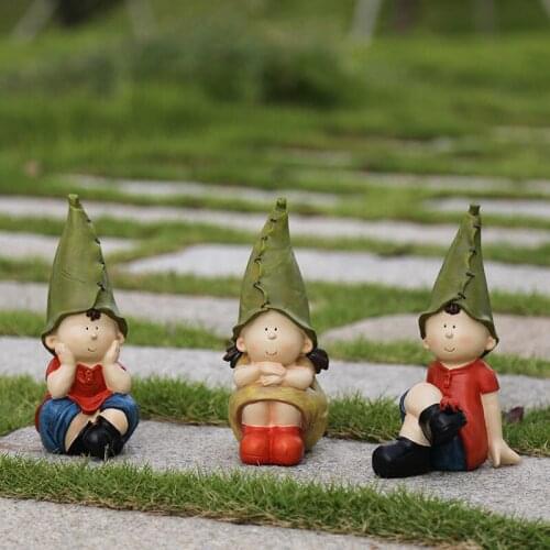 Garden Cute Resin Doll Figure Green Hat Child Accessories Outdoor Villa Park Ornaments Crafts Balcony Courtyard Sculpture Decor