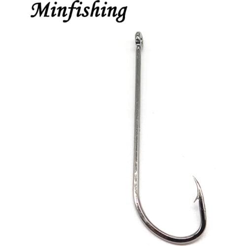 Minfishing 100 Pcs Long Fishing Hook High Carbon Steel Fishhook Black Nickel Sea Hook Big Size Fishing hooks