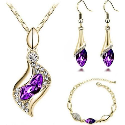 MISANANRYNE Top Quality Elegant luxury design new fashion colorful Austrian crystal drop Gold Chain jewelry sets women gift