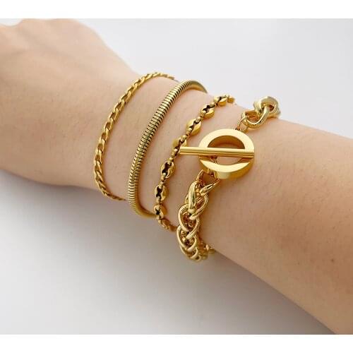 Monlansher Unique Titanium Steel Chain Bracelet Thick Chain Coffee Beans Layered Bracelets Vintage Minimalist Bracelets Jewelry