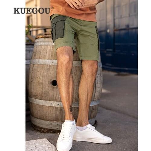 KUEGOU100%Cotton Clothing Mens shorts Safari Style High Quality Casual Pants Summer Fashion Patchwork Pocket Khaki 29012
