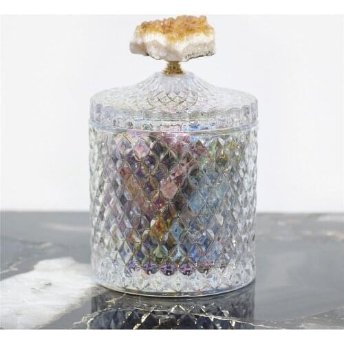 Natural Citrine Candy Jar Crystal Cluster Storage Quartz Glass Bottles Snack Nut Jar Home Decoration Wedding