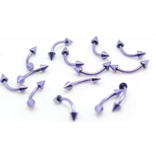 Stainless steel eyebrow jewelry curved ring with 3mm cone purple piercing body jewelry