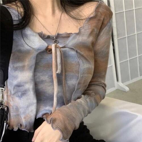 2021spring and Autumn New Korean Style Tie-Dyed Short Top Womens Design Sense Temperament Wild T-shirt