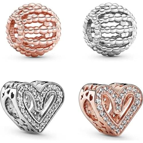 BaoFu New 925 Sterling Silver Beaded Heart-shaped Round Beads Hollow Womens Suitable Snake Chain Bracelet DIY Gift Jewelry