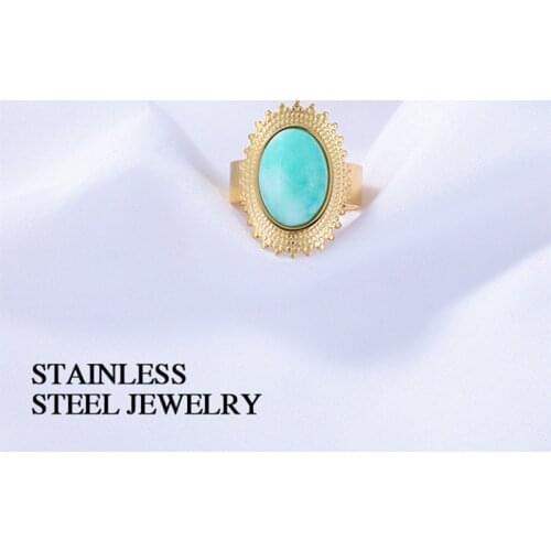 Stainless Steel Oval Turquois Rings Adjustable Finger Rings For Women Trinket Wedding Party Gifts Fashion Jewelry Accessories