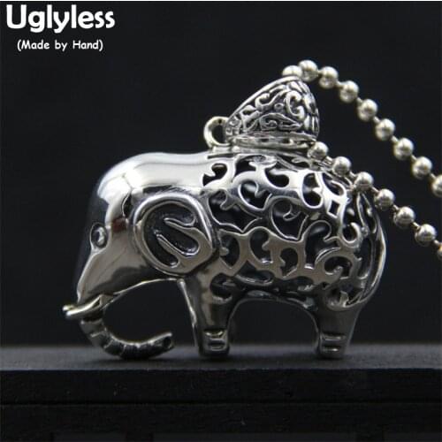 Uglyless Real S 925 Sterling Silver Elephant Pendant Necklace without Chain Lovely Thai Totem Animal Jewelry Vines Hollow Bijoux