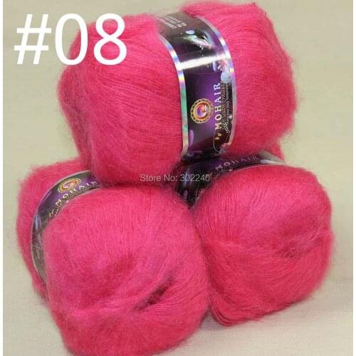 Lot of 3 balls MOHAIR 50% Angora goats Cashmere 50% silk hand Yarn Knitting rose pink #08
