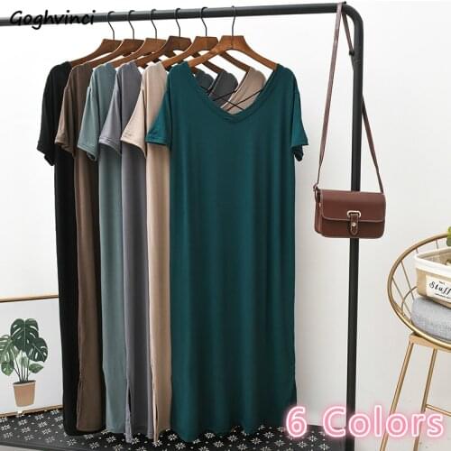 Short Sleeve Dress Women Modal Backless V-neck High Elasticity Womens Dresses Leisure Solid Elegant Daily XXL Loose Simple Retro