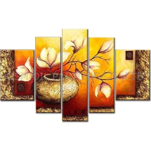Professional Painter Team Handmade High Quality Abstract Golden Flower Oil Painting on Canvas Beautiful Vase Flower Painting