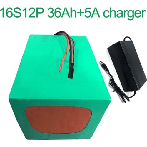 With 5A charger 60V 36Ah 16S12P 18650 Li-ion Battery electric two Three wheeled motorcycle bicycle ebike 235*165*140mm