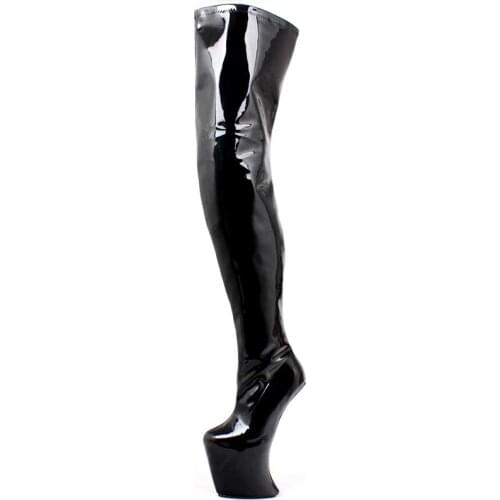 Over-the-Knee Long Shaft Crotch Boots Strange 22CM High Hoof Heel Platform Heelless Sole Boots Large Size 36-46