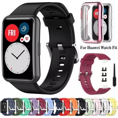 Silicone strap for Huawei Watch Fit Original replacement strap with Watch protection case for Huawei Watch Fit band Accessories