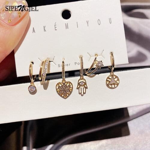 SIPENGJEL Fashion Heart Dangle Earrings Set For Women Crystal Small Hoop Earring Jewelry 2021 Accessories Wholesale