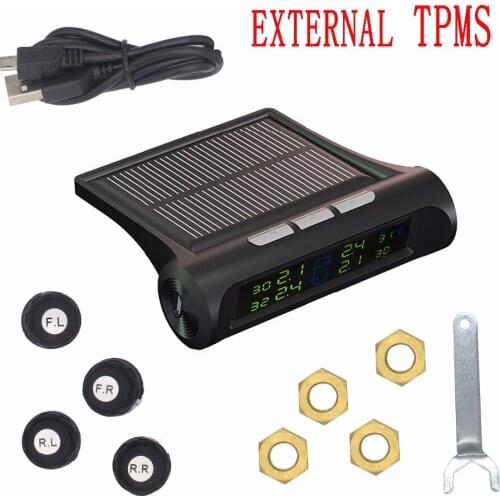 Car solar TPMS tire pressure monitor Wireless Tire Pressure Monitoring alarm System With LCD color display External sensor