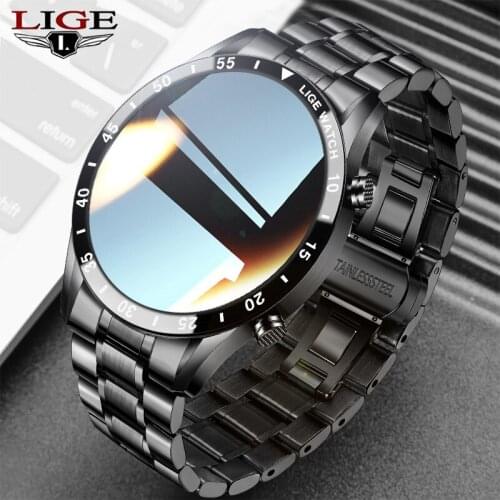 LIGE 2021 new mens smart watch sports watch bluetooth call full screen touch IP68 waterproof heart rate monitoring for men