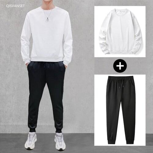 Leisure sports sweater suit two piece mens and youth round neck sweater and trousers 2021 new whiteboard