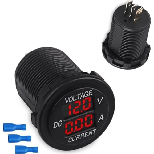 Led Digital Voltmeter Current Tester Round Digital Waterproof Boat Motorcycle Voltmeter Gauge Motorcycle Digital Ammeter 12V-24V