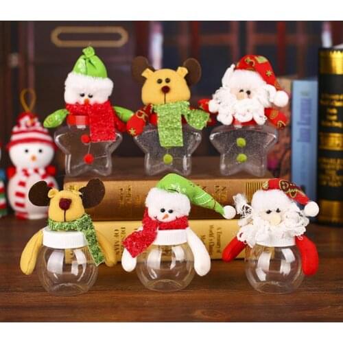 Vintage Christmas Candy Box Xmas Elk Santa Snowman Bear DollsTopper Clear Sweet Boxes Container Kids holiday New Year Gift Wrap
