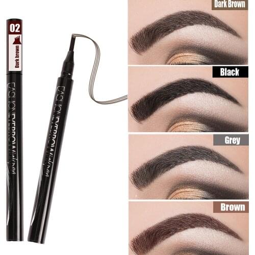 Waterproof Microblading Eyebrow Tattoo Pen Liquid Tint Brow Pencil 4 Head Eyebrow Enhancer with a Micro-Fork Tip Eyes Makeup