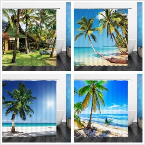 Seaside Scenery 3d Printed Wooden Bridge Shower Curtains Bathroom Curtain Waterproof Polyester Cloth With Hook Bath Home Decor