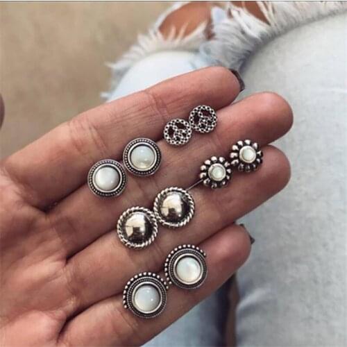 Yobest New Vintage style 5 Pairs/Set Women Crystal Stud Earrings for Women girl Boucle D'oreille Earring Jewelry wholesale