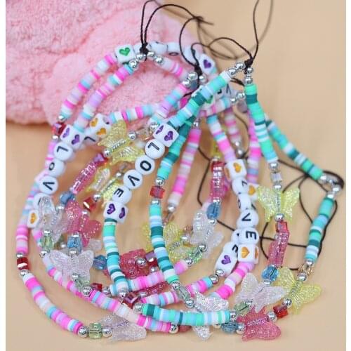 BLUE STAR 2021Colorful Acrylic Butterfly Mobile Phone Lanyard For Women With The Letter Love Soft Pottery Jewelry