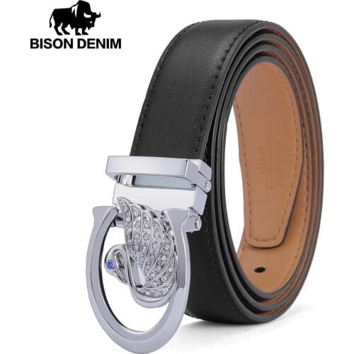 BISON DENIME Geuine Leather Fashion Women Belt Alloy Pin Buckle Cow Leather Belt for Female High Quality Red Black Strap N60235