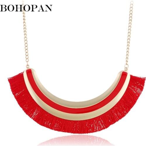 Boho Ethnic Tassel Necklace For Women Statement Fashion Jewelry Long Necklace 5 Color Female Wedding Gift collier femme 2018