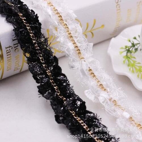 10 yards 35mm Polyester Pleated Glitter Frayed Edges Chain Lace Ribbons DIY Craft Clothing Sewing Accessories