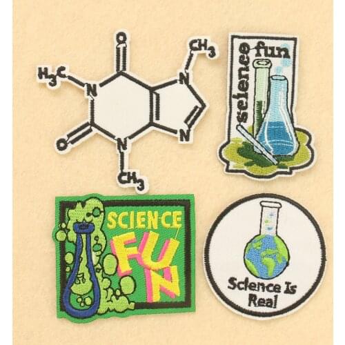 2PCS Science Fun Patch Chemistry Experiment Clothes Stickers Embroidery Applique Scientist Fabric Badge Iron on Patches Clothes